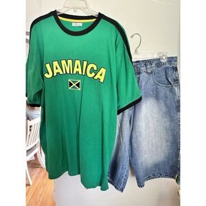 PJ MARK‎ Y2K BAGGY JEAN SHORTS 36 WITH JAMAICA FLAG SHIRT XL OVERSIZED